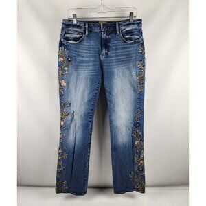 Driftwood Jeans Womens 30x30 Blue Floral Embroidered Straight Leg Denim